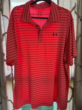 Under Armour Men’s Red Polo with Black Stripes